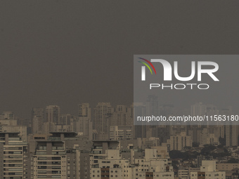 Dry weather and a layer of pollution cover the sky in Sao Paulo, Brazil, on September 10, 2024. The atmospheric blockage, a dry air mass, pe...