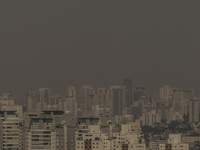 Dry weather and a layer of pollution cover the sky in Sao Paulo, Brazil, on September 10, 2024. The atmospheric blockage, a dry air mass, pe...