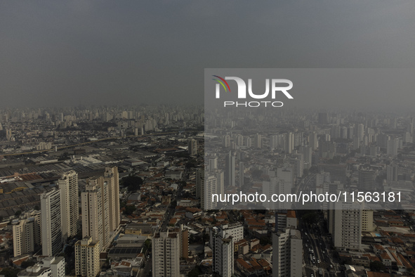 Dry weather and a layer of pollution cover the sky in Sao Paulo, Brazil, on September 10, 2024. The atmospheric blockage, a dry air mass, pe...