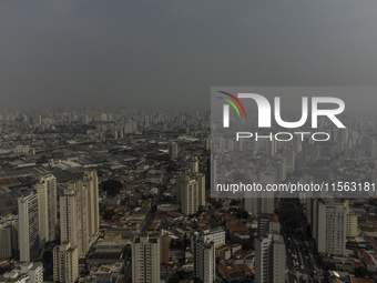 Dry weather and a layer of pollution cover the sky in Sao Paulo, Brazil, on September 10, 2024. The atmospheric blockage, a dry air mass, pe...