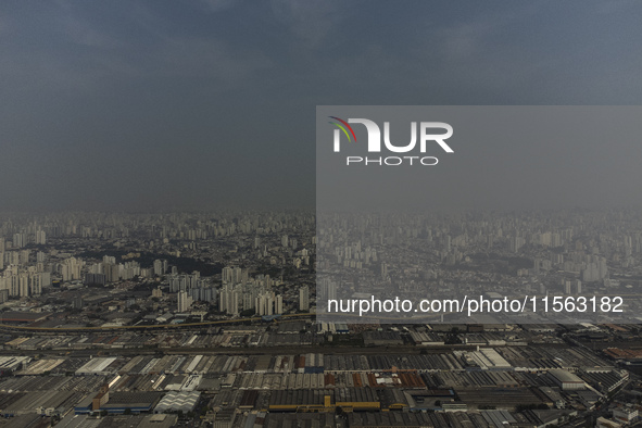 Dry weather and a layer of pollution cover the sky in Sao Paulo, Brazil, on September 10, 2024. The atmospheric blockage, a dry air mass, pe...