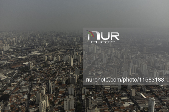 Dry weather and a layer of pollution cover the sky in Sao Paulo, Brazil, on September 10, 2024. The atmospheric blockage, a dry air mass, pe...