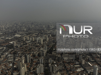 Dry weather and a layer of pollution cover the sky in Sao Paulo, Brazil, on September 10, 2024. The atmospheric blockage, a dry air mass, pe...