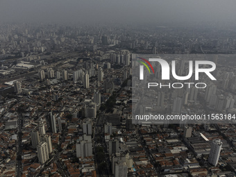 Dry weather and a layer of pollution cover the sky in Sao Paulo, Brazil, on September 10, 2024. The atmospheric blockage, a dry air mass, pe...