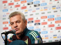 Javier Aguirre, Head Coach of the Mexican national soccer team, answers questions from the media during the media day before the match again...