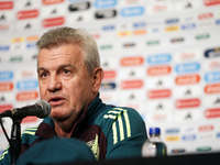 Javier Aguirre, Head Coach of the Mexican national soccer team, answers questions from the media during the media day before the match again...