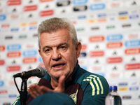 Javier Aguirre, Head Coach of the Mexican national soccer team, answers questions from the media during the media day before the match again...