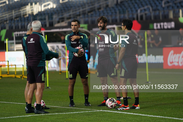 Rafael Marquez, assistant coach of the Mexican national soccer team, attends a training session during media day before the match against Te...