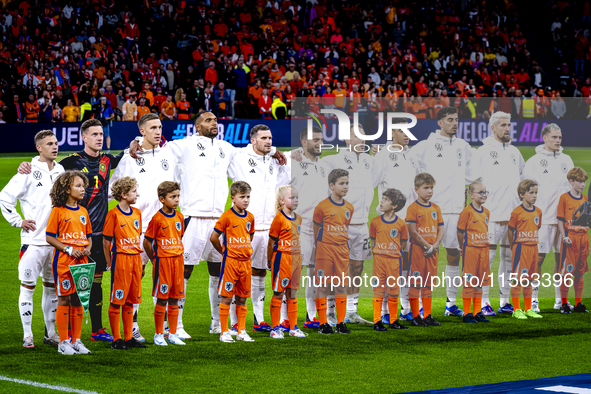 The team lines up in Amsterdam, Netherlands, on September 10, 2024, during the match between the Netherlands and Germany at the Johan Cruijf...