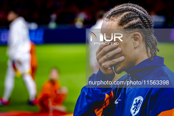 Netherlands midfielder Xavi Simons plays during the match between the Netherlands and Germany at the Johan Cruijff ArenA for the UEFA Nation...