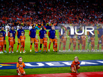 The Netherlands team lines up during the match between the Netherlands and Germany at the Johan Cruijff ArenA for the UEFA Nations League, L...