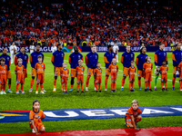 The Netherlands team lines up during the match between the Netherlands and Germany at the Johan Cruijff ArenA for the UEFA Nations League, L...