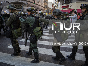 Police repress retirees outside the Argentine National Congress due to President Javier Milei's veto of the increase in pensions in Buenos A...