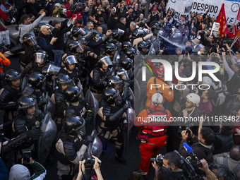 Police repress retirees outside the Argentine National Congress due to President Javier Milei's veto of the increase in pensions in Buenos A...