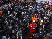 Police repress retirees outside the Argentine National Congress due to President Javier Milei's veto of the increase in pensions in Buenos A...