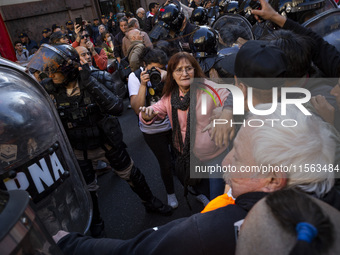 Police repress retirees outside the Argentine National Congress due to President Javier Milei's veto of the increase in pensions in Buenos A...