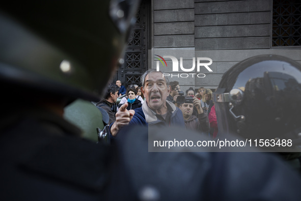 Police repress retirees outside the Argentine National Congress due to President Javier Milei's veto of the increase in pensions in Buenos A...