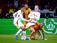 Germany midfielder Jamal Musiala and Netherlands midfielder Xavi Simons during the match between the Netherlands and Germany at the Johan Cr...