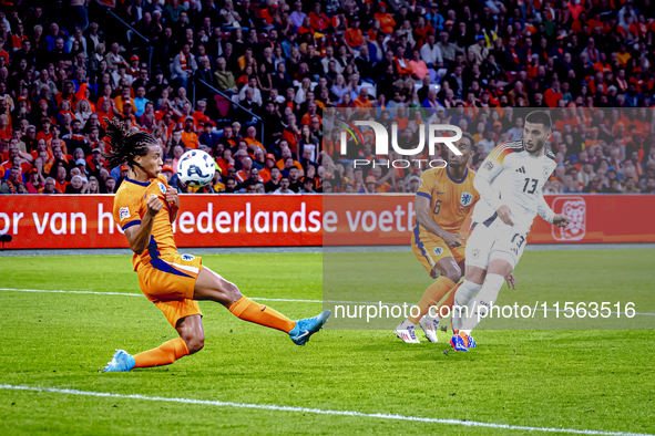 Germany forward Deniz Undav scores the 1-1 during the match between the Netherlands and Germany at the Johan Cruijff ArenA for the UEFA Nati...