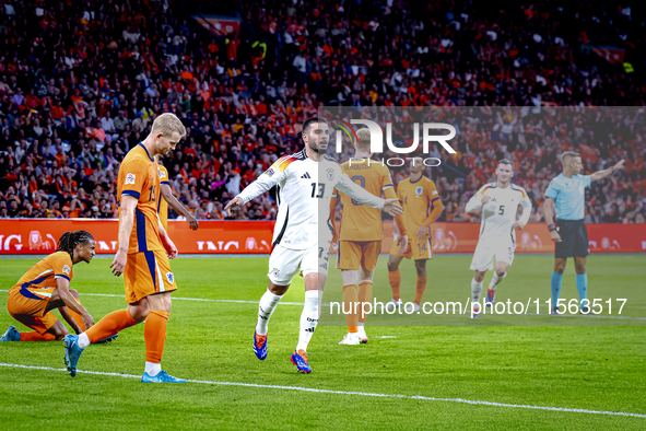 Germany forward Deniz Undav scores the 1-1 during the match between the Netherlands and Germany at the Johan Cruijff ArenA for the UEFA Nati...