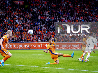 Germany forward Deniz Undav scores the 1-1 during the match between the Netherlands and Germany at the Johan Cruijff ArenA for the UEFA Nati...