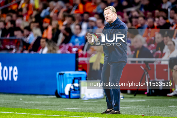 Netherlands trainer Ronald Koeman is present during the match between the Netherlands and Germany at the Johan Cruijff ArenA for the UEFA Na...