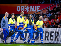 Netherlands defender Nathan Ake gets injured during the match between the Netherlands and Germany at the Johan Cruijff ArenA for the UEFA Na...