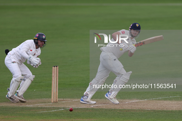 Alex Lees bats during the Vitality County Championship match between Durham Cricket and Lancashire at the Seat Unique Riverside in Chester l...