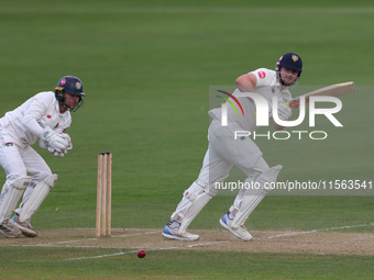 Alex Lees bats during the Vitality County Championship match between Durham Cricket and Lancashire at the Seat Unique Riverside in Chester l...