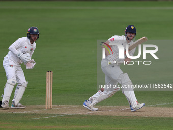 Alex Lees bats during the Vitality County Championship match between Durham Cricket and Lancashire at the Seat Unique Riverside in Chester l...