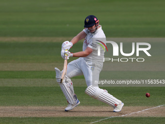 Alex Lees bats during the Vitality County Championship match between Durham Cricket and Lancashire at the Seat Unique Riverside in Chester l...