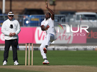 Anderson Phillip bowls for Lancashire during the Vitality County Championship match between Durham Cricket and Lancashire at the Seat Unique...