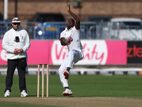 Anderson Phillip bowls for Lancashire during the Vitality County Championship match between Durham Cricket and Lancashire at the Seat Unique...