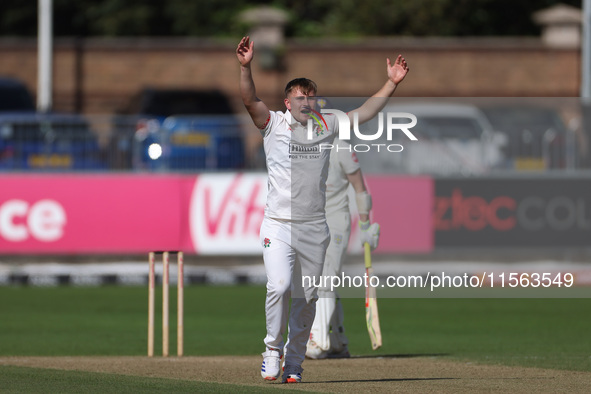 Lancashire's Tom Aspinwall appeals for an LBW against Durham's Ollie Robinson during the Vitality County Championship match between Durham C...