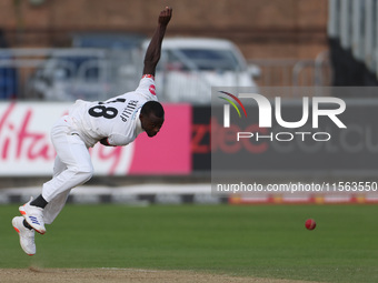 Anderson Phillip bowls for Lancashire during the Vitality County Championship match between Durham Cricket and Lancashire at the Seat Unique...