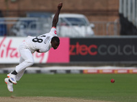 Anderson Phillip bowls for Lancashire during the Vitality County Championship match between Durham Cricket and Lancashire at the Seat Unique...