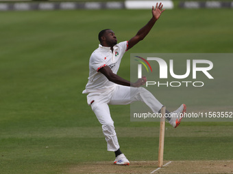 Anderson Phillip bowls for Lancashire during the Vitality County Championship match between Durham Cricket and Lancashire at the Seat Unique...