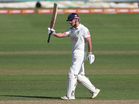 David Bedingham of Durham celebrates his fifty during the Vitality County Championship match between Durham Cricket and Lancashire at the Se...