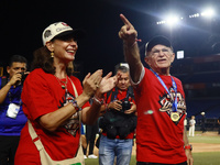 Isabel Granes and Alfredo Harp Helu celebrate after winning the 2024 Mexican Baseball League (LMB) King Series Championship at Estadio Mobil...