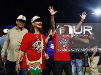 Isabel Granes and Alfredo Harp Helu celebrate after winning the 2024 Mexican Baseball League (LMB) King Series Championship at Estadio Mobil...