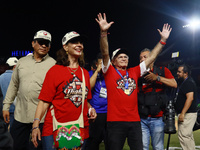 Isabel Granes and Alfredo Harp Helu celebrate after winning the 2024 Mexican Baseball League (LMB) King Series Championship at Estadio Mobil...