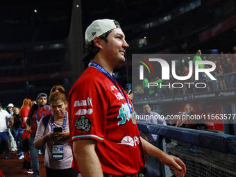 Trevor Bauer #96 of Diablos Rojos celebrates after winning the 2024 Mexican Baseball League (LMB) King Series Championship at Estadio Mobil...