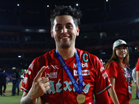 Juan Carlos Gamboa #47 of Diablos Rojos celebrates after winning the 2024 Mexican Baseball League (LMB) King Series Championship at Estadio...