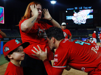 Juan Carlos Gamboa #47 of Diablos Rojos celebrates after winning the 2024 Mexican Baseball League (LMB) King Series Championship at Estadio...