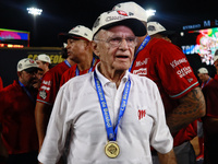 Alfredo Harp Helu, president of Diablos Rojos, celebrates after winning the 2024 Mexican Baseball League (LMB) King Series Championship at E...