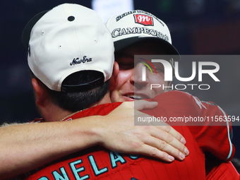 Trevor Bauer #96 of Diablos Rojos celebrates after winning the 2024 Mexican Baseball League (LMB) King Series Championship at Estadio Mobil...