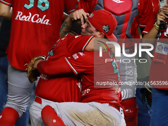 Juan Carlos Gamboa #47 of Diablos Rojos celebrates after winning the 2024 Mexican Baseball League (LMB) King Series Championship at Estadio...