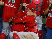 Juan Carlos Gamboa #47 of Diablos Rojos celebrates after winning the 2024 Mexican Baseball League (LMB) King Series Championship at Estadio...