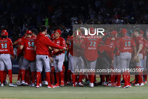 Team Diablos Rojos celebrates the victory after the 2024 Mexican Baseball League (LMB) King Series Championship match between Diablos Rojos...