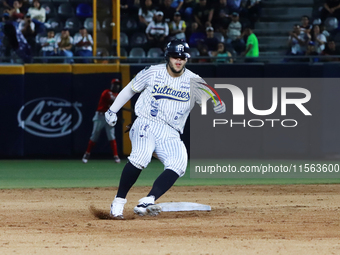 Carlos Soto #8 of Sultanes de Monterrey stands at second base during the 2024 Mexican Baseball League (LMB) King Series Championship match b...